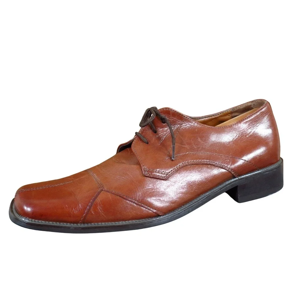 Stacy Adams Derby Men Casual Shoe Size 10.5 Medium Brown Leather Square Toe‎